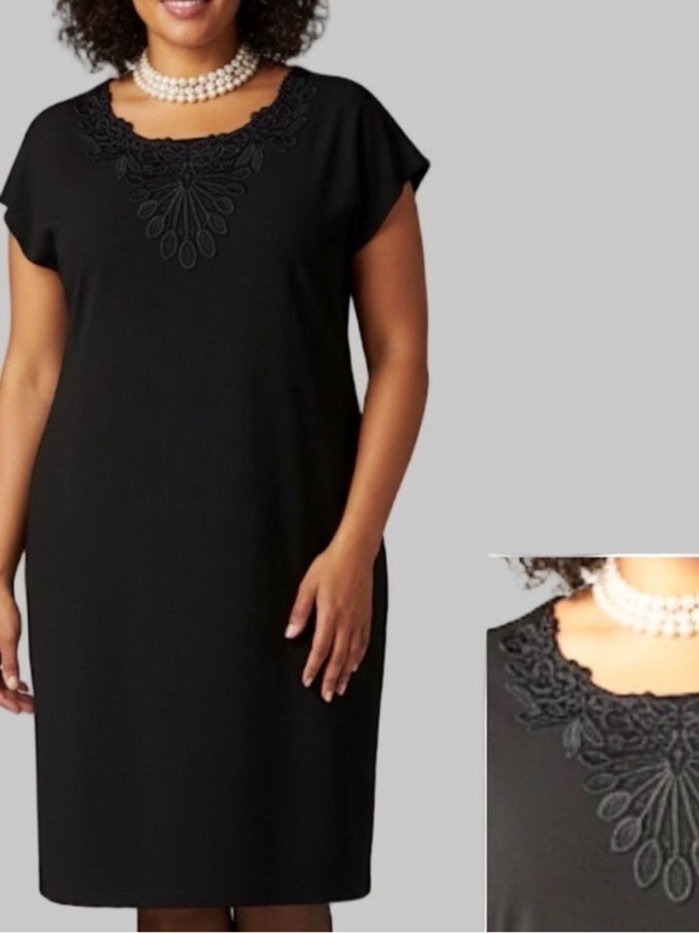 SIGNATURE COLLECTION Black Cap Sleeve Midi Dress Size 2X